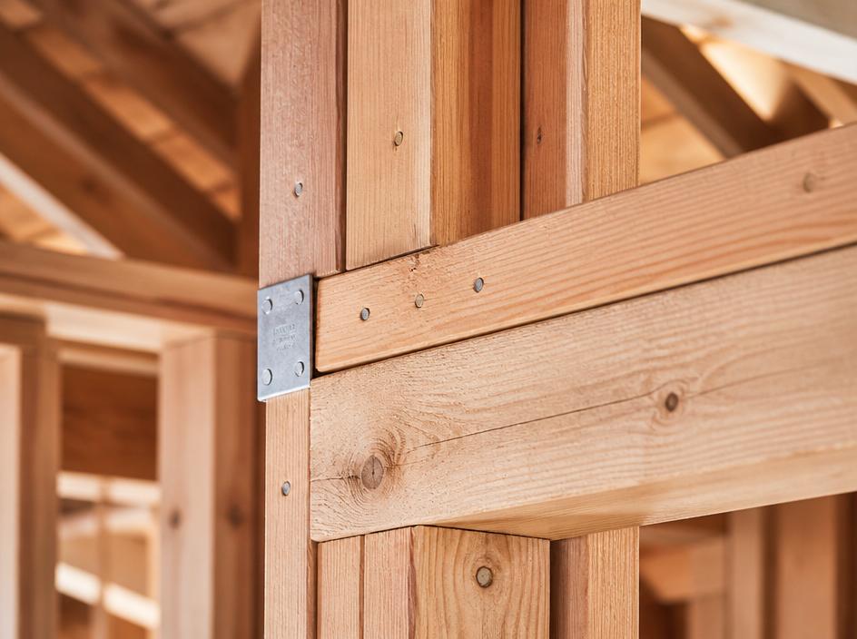 Close-up of quality wood framing joinery by L&C Construction